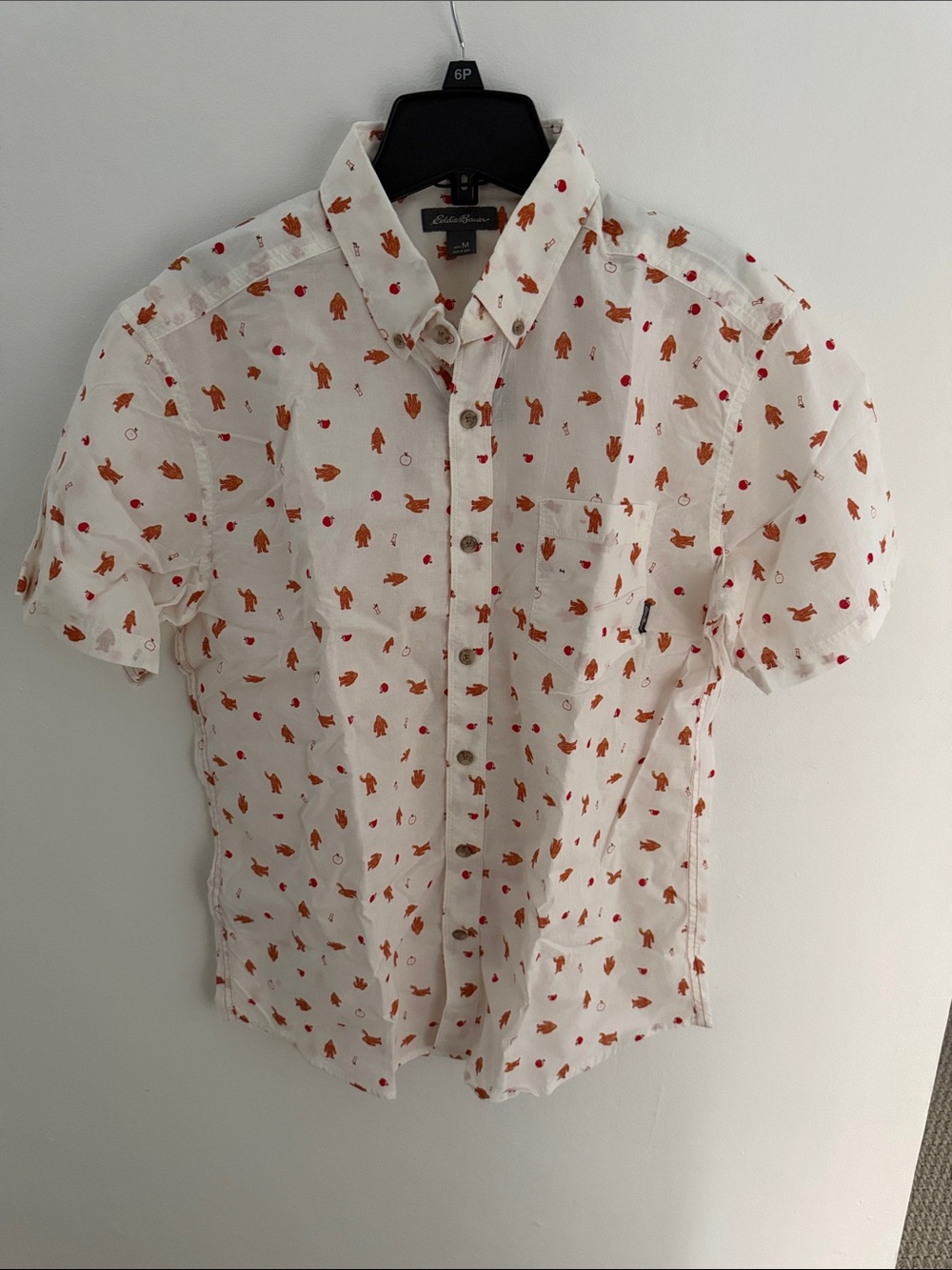 Eddie Bauer White Short-Sleeve Button-Down Shirt Print, Men’s Size M